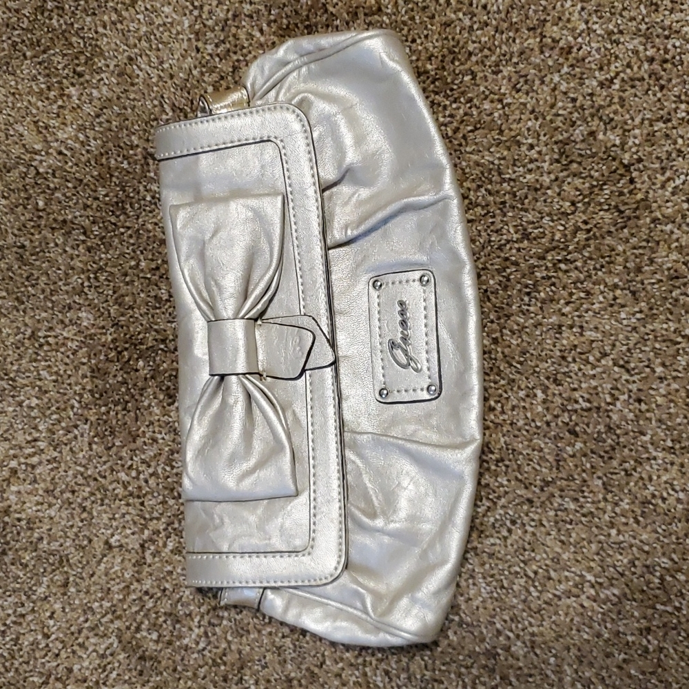 Guess silver clutch